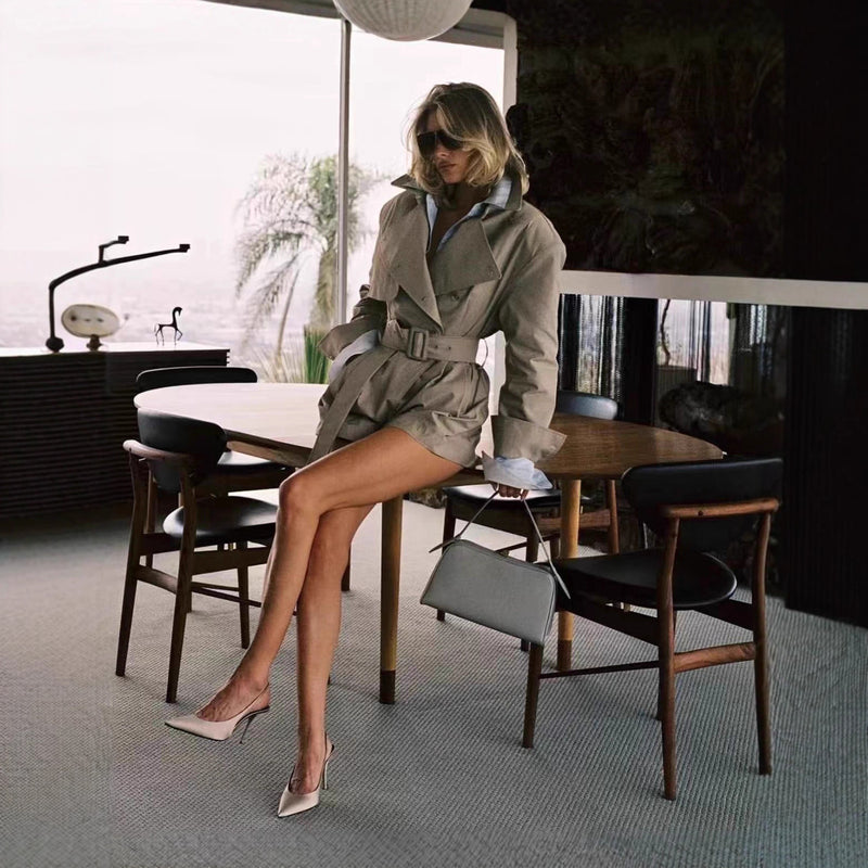 Fashionable British Classic Trench Coat Style Light Khaki Tight Waist One-piece Shorts - Trend Nova