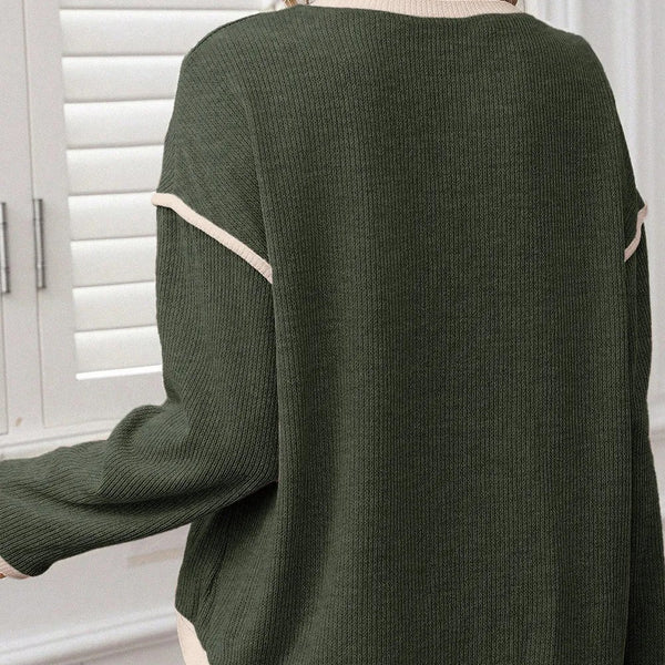 Trim Knit Drop Shoulder Loose Top