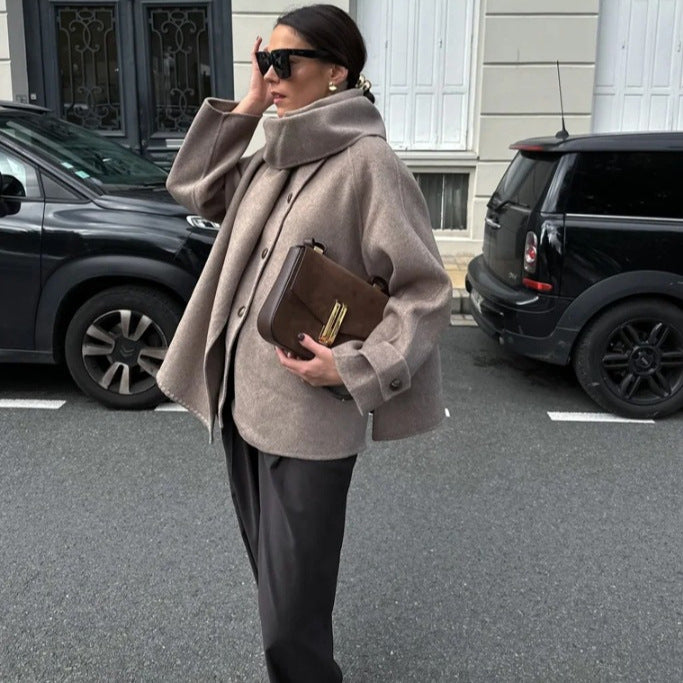 Detachable Scarf Collar Short Coat