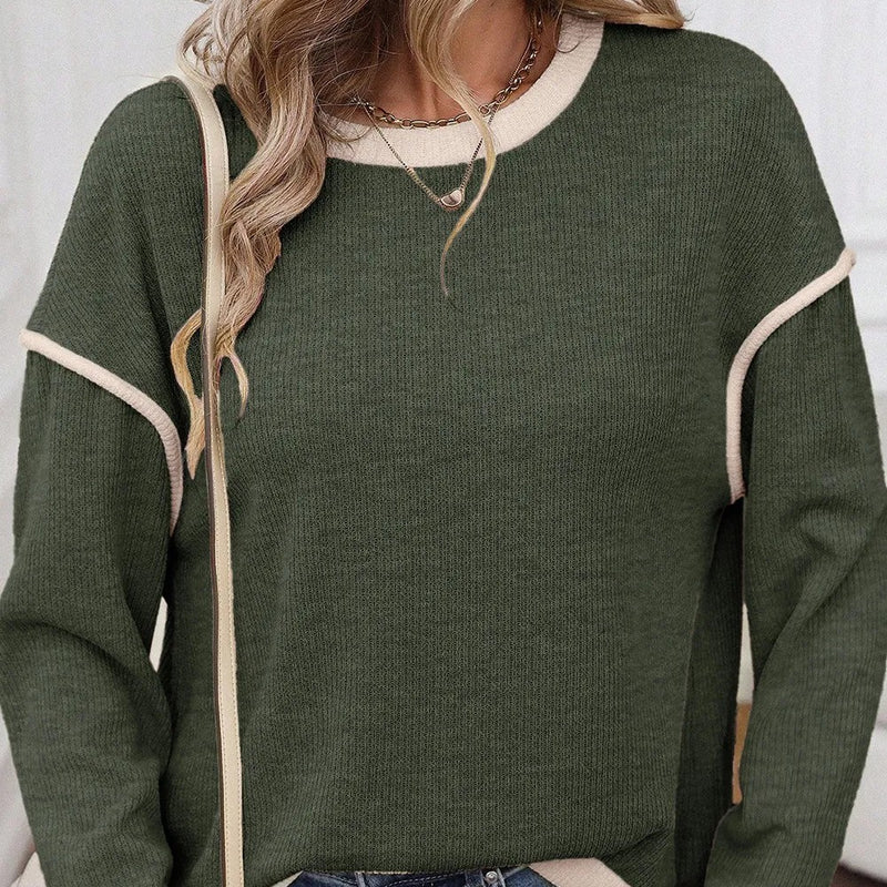 Trim Knit Drop Shoulder Loose Top