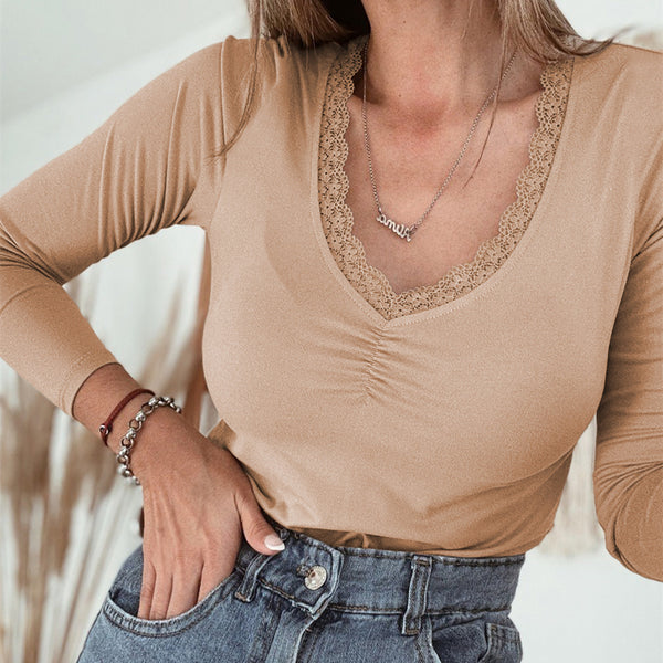 Trim Long Sleeve Casual Top