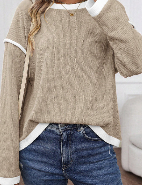 Trim Knit Drop Shoulder Loose Top