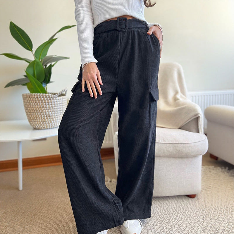 Loose Solid Color Corduroy Wide-leg Pants - Trend Nova